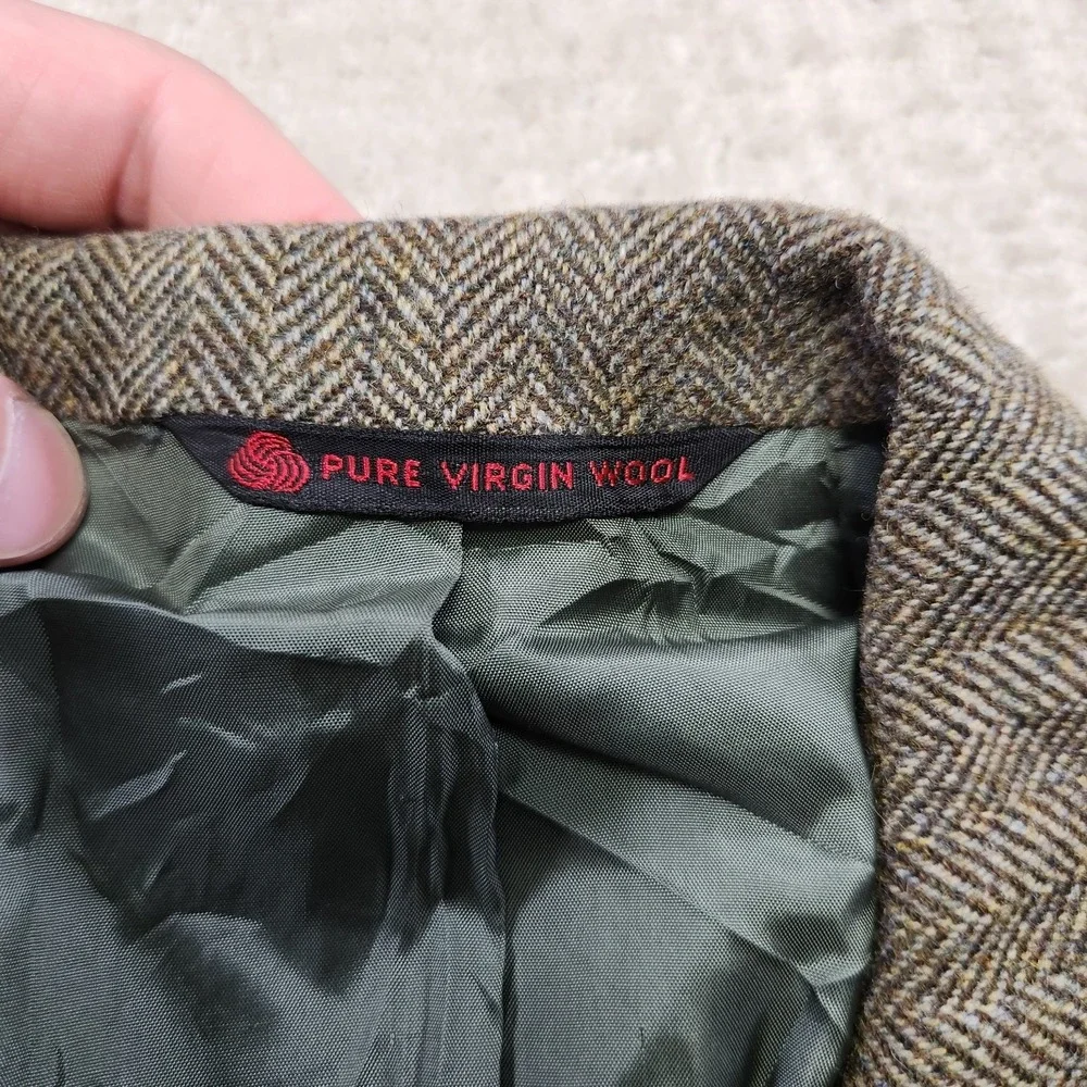 Vintage Herringbone Tweed Blazer Men 42r Racquet Club Virgin Wool Sport Coat USA